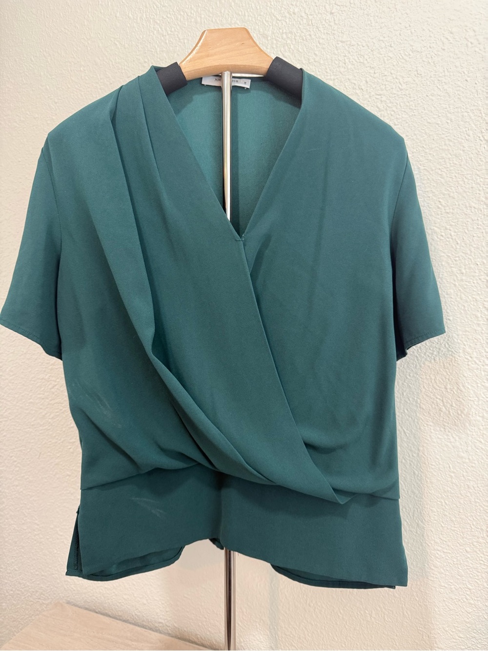 MM Lafleur Deep Teal Draped Short-Sleeve Blouse